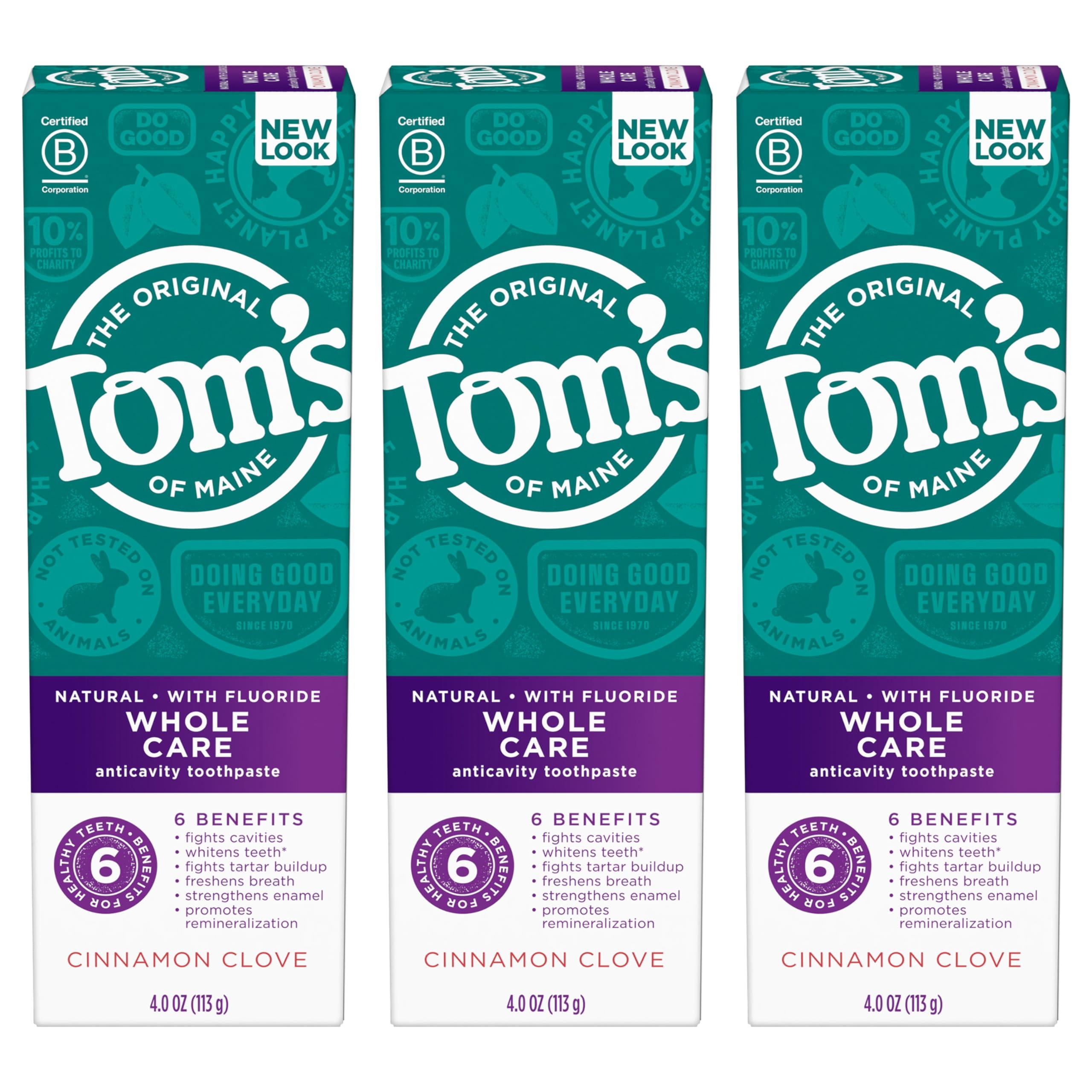 Tom's of Maine Tom's of Maine Whole Care Natural Toothpaste with Fluoride, Cinnamon Clove, 4.0 oz. 3-Pack (Packaging May Vary)