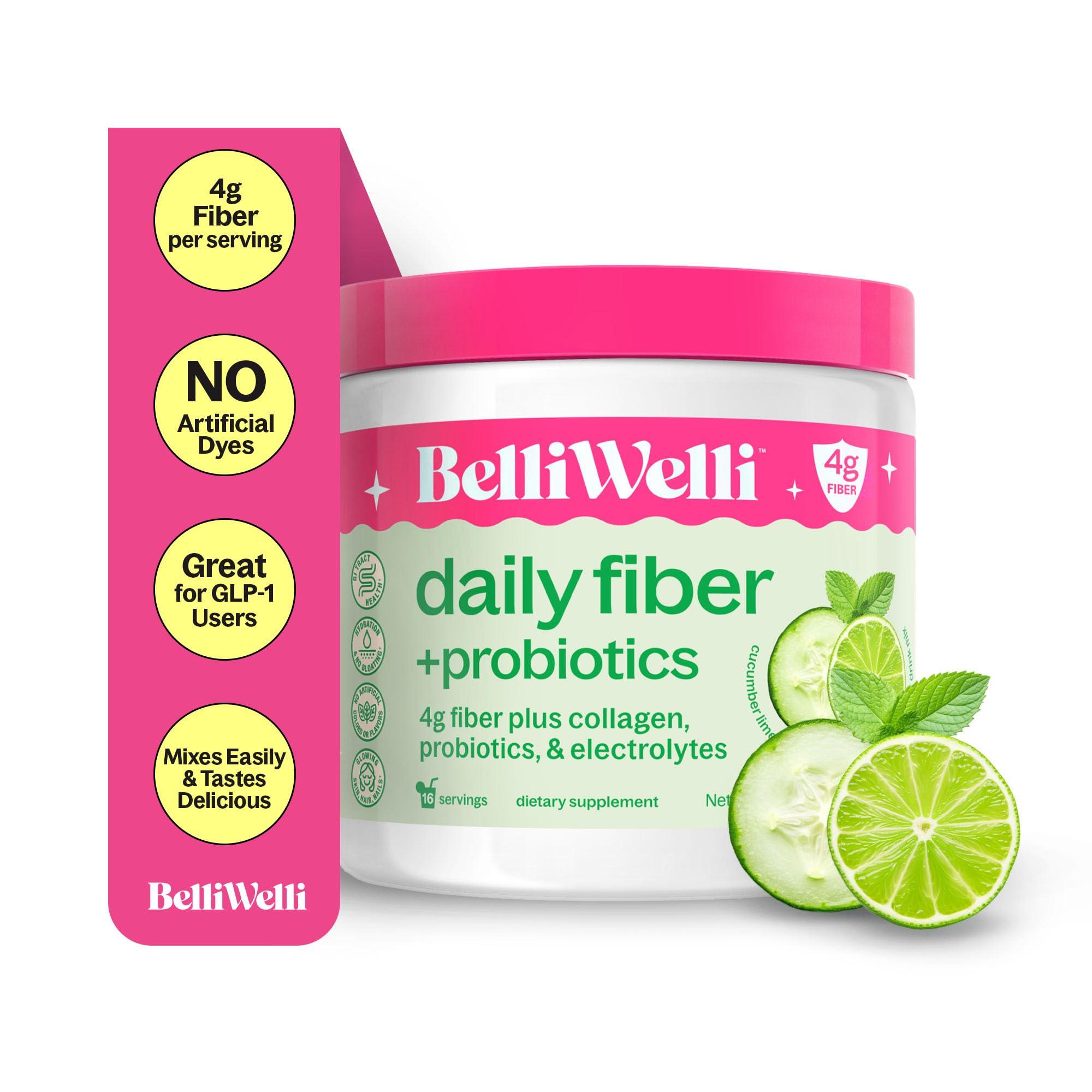 Belli Welli Belli Welli Daily Fiber Supplement with Added Collagen, Probiotics and Electrolytes | Supports Digestive Health and Regularity | Cucumber Lime Cooler | 16 Servings