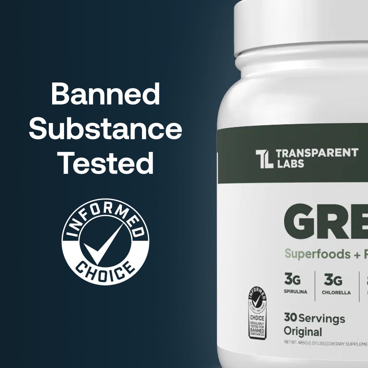 Transparent Labs Transparent Labs Prebiotic Greens - Superfood Powder & Antioxidants Supplement with Organic Spirulina, Chloerra, Acacia Powder, & Green Banana Powder - 30 Servings, Unflavored