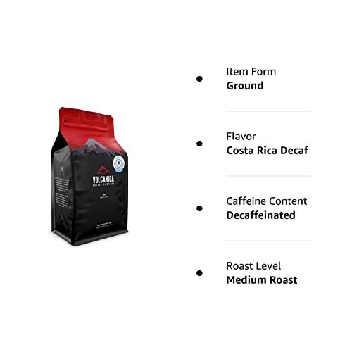Volcanica Coffee Costa Rican Decaf Tarrazu Coffee, Ground, Swiss Water Processed, Rainforest Certified, Fresh Roasted, 16-ounce