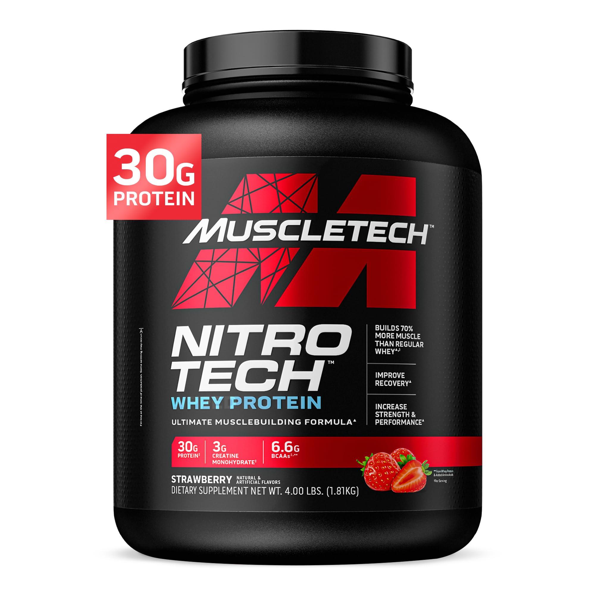 MuscleTech MuscleTech Cell-Tech Creatine Powder & Nitro-Tech Whey Protein Powder Bundle | Muscle Builder & Recovery Formula | 6 lbs Creatine & 4 lbs Whey | Strawberry Flavor