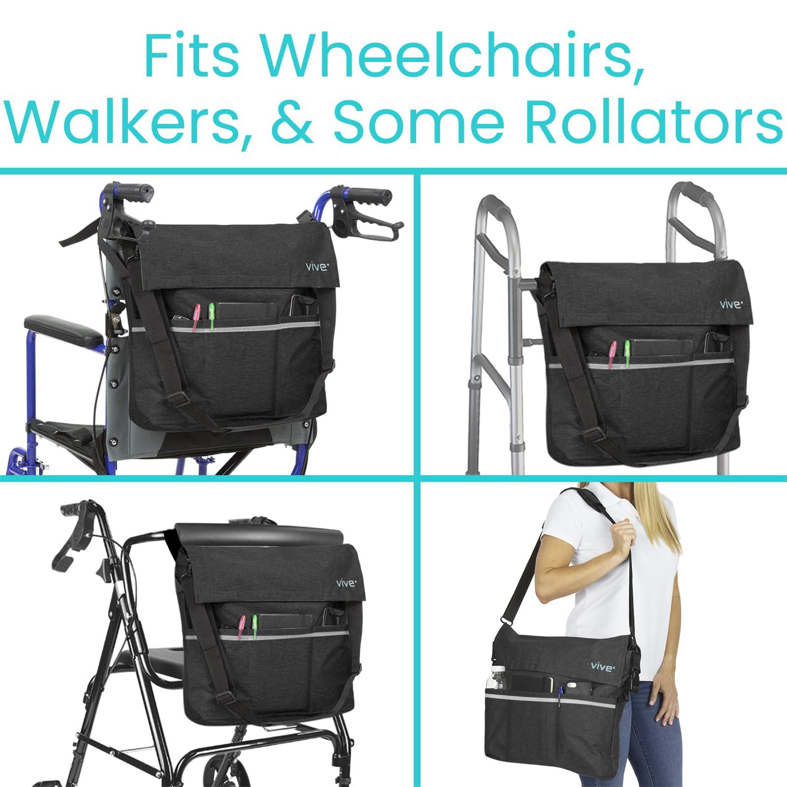 Vive Vive XL Wheelchair Bag - Waterproof, Scratch-Resistant, Double-Stitched, Machine Washable Accessory for Adults, Seniors, 15 Colors - Storage Walker Backpack to Hang on Back of Wheel Chair