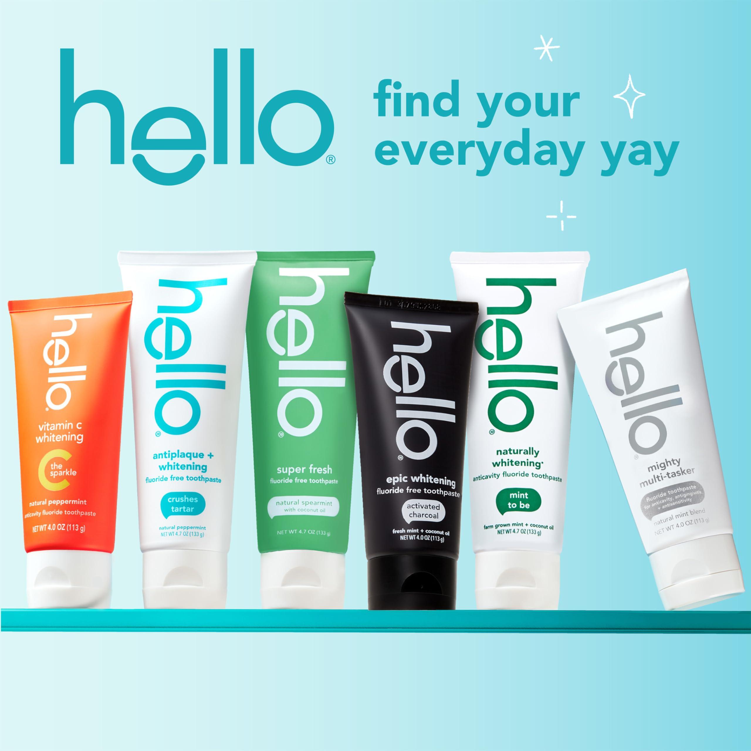 hello Hello Naturally Whitening Fluoride Toothpaste, Natural Peppermint Flavor and Tea Tree Oil, Peroxide Free, Gluten Free, SLS Free, 3 Pack, 4.7 OZ Tubes