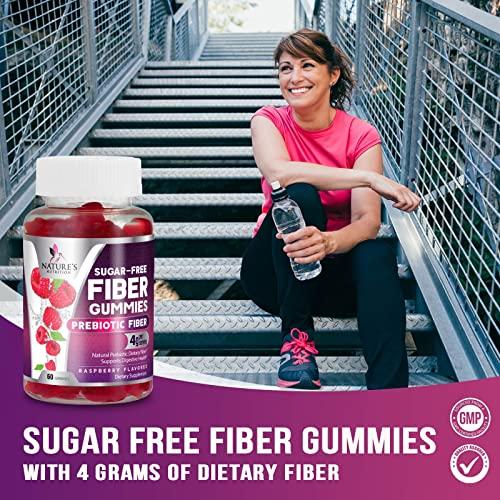 Nature's Nutrition Fiber Supplement Gummies for Digestive Health & Regularity Support, Sugar-Free 4g Fiber Gummy for Adults, Daily Probiotic Supplements, Natural Prebiotic Fiber Gummy, Plant Based - 60 Gummies