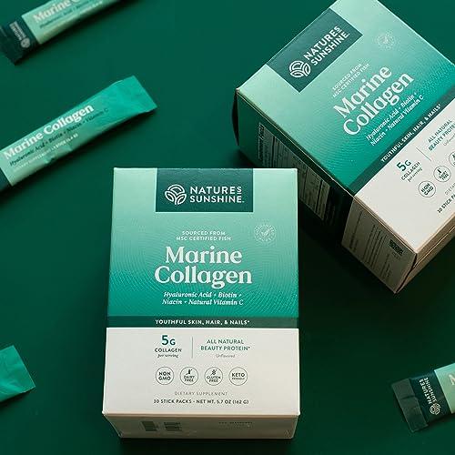 Nature\'s Sunshine Nature\'s Sunshine Marine Collagen - Premium Wild-Caught Alaskan Pollock Collagen Powder - Unflavored to-Go Sticks to Support Radiant Skin and Healthy Joints