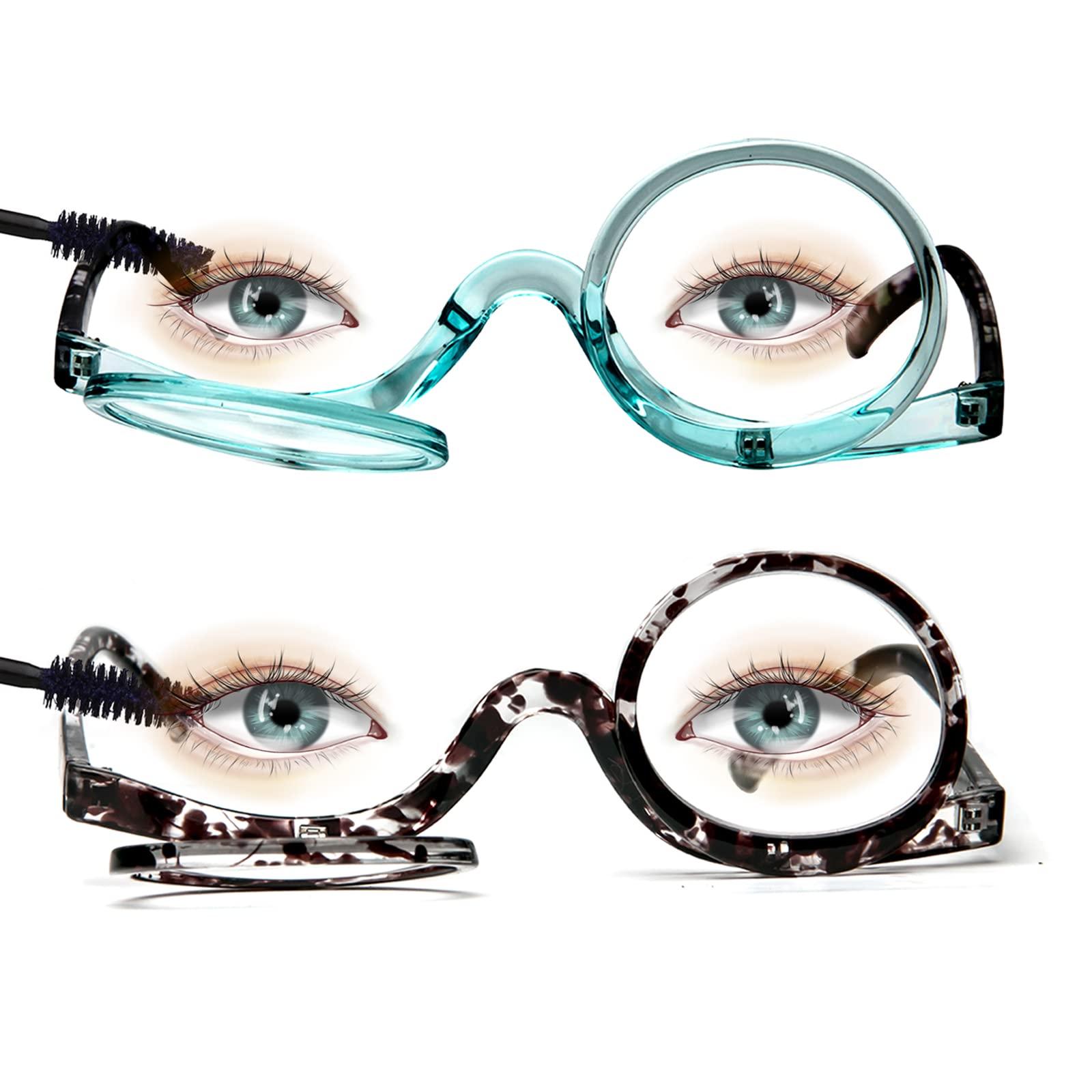 MMOWW MMOWW 2 Pairs Makeup Readers Flip-top Rotating Fashion Reading Glasses for Women Dual Lens Black+Blue,2.0