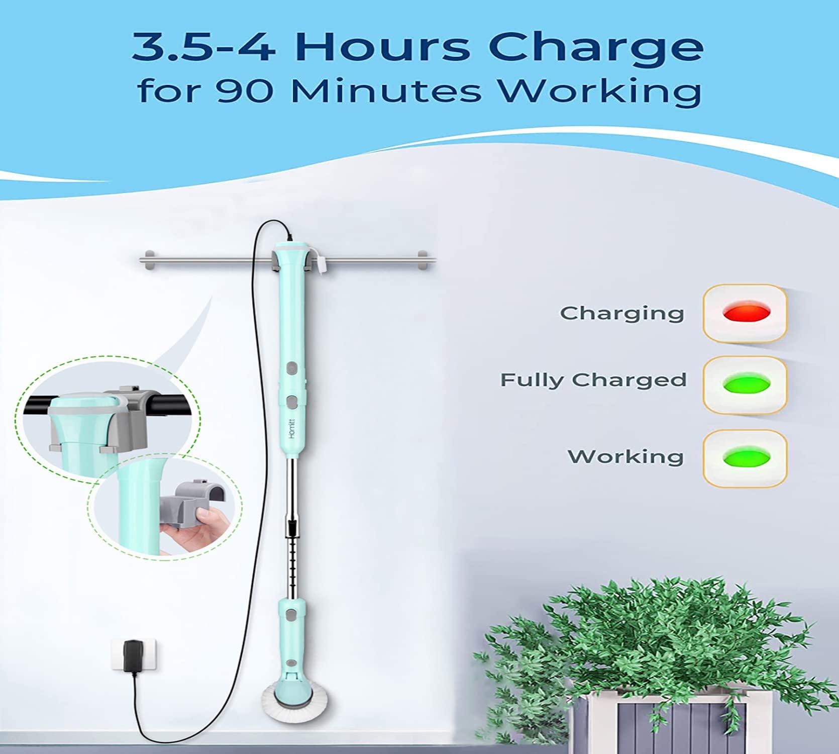 Purisoul Electric Spin Scrubber,360 Power Scrubber with Long Extendable Handle and Cordless,Shower Scrubber for Cleaning,Tub and Tile Kitchen Scrubber Equipped with 4 Multi-Purpose Cleaning Brush Heads(Blue)