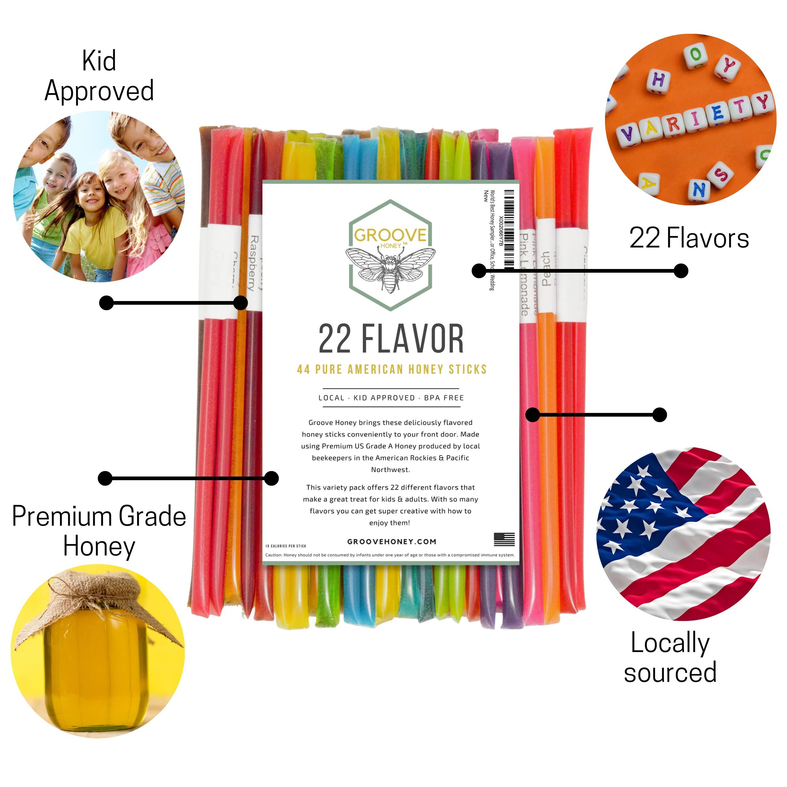 GROOVE HONEY Flavored Honey Sticks - Farm Fresh US Honey Packets for Tea, Travel, Kids - Variety Flavors
