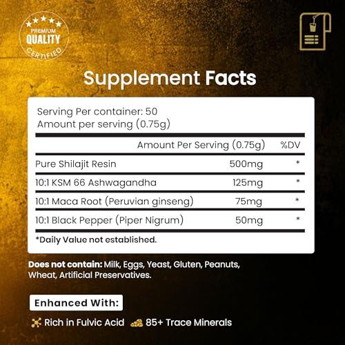 BeepWell BeepWell Shilajit Resin Himalayan Pure Natural Ashwagandha Maca Root Black Pepper Authentic Chilajil Men Women Gold Ayurvedic, 72% Fulvic Acid 85+ Trace Minerals, 50 Servings, 40 Grams