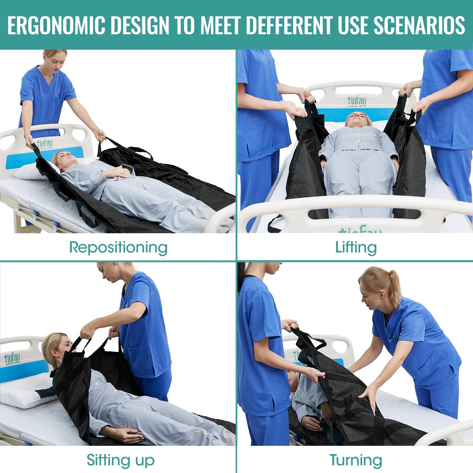 TINFAU Bed Positioning Pad with Reinforced Handle, 70" X 40" Multipurpose Waterproof Transfer Sheet for Turning, Lifting & Sliding, Reusable Washable Patient Positioning Sheet for Bedridden, Caregiver, Black