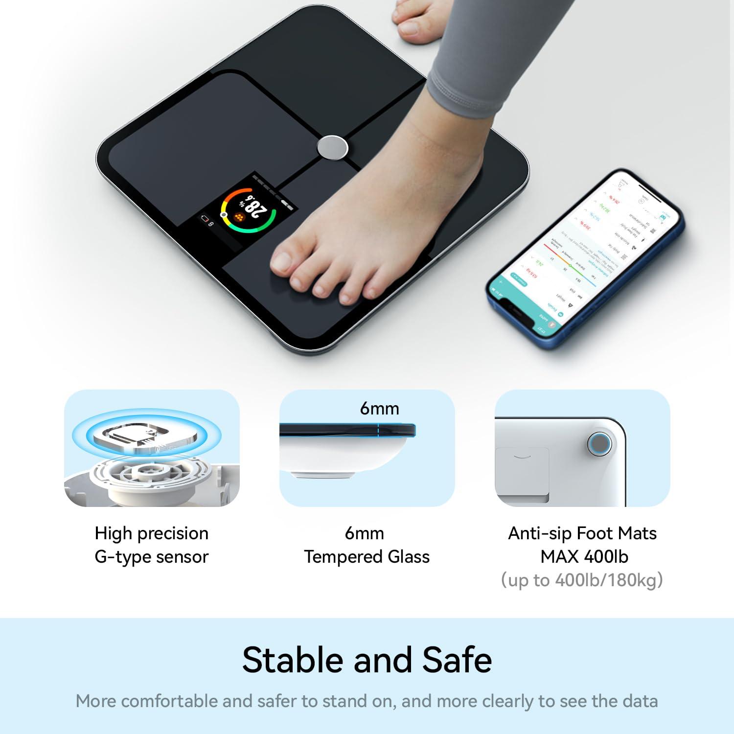 YOUSA Smart Scale, High Accurate Body Fat Scale with TFT LCD, Bathroom Scale for Body Weight, 16 Body Composition Digital Bluetooth Weight Scale with Fitness App