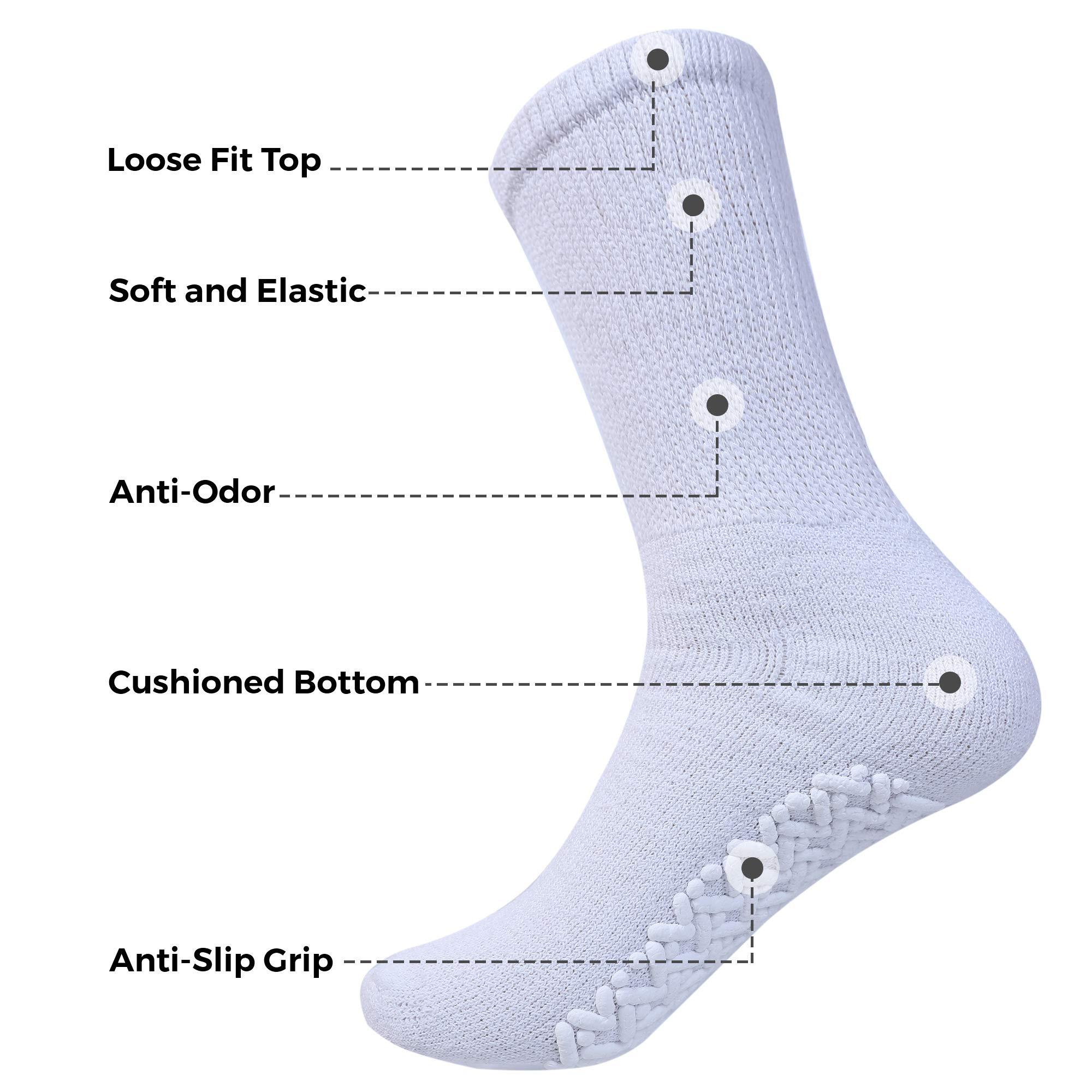 Diamond Star Diamond Star Anti Skid Socks Non Slip Non Binding With Grips Hospital Diabetic Crew Socks For Men Women 13-15 (12 Pack Grey, Big & Tall Men Shoe Size 9-14)