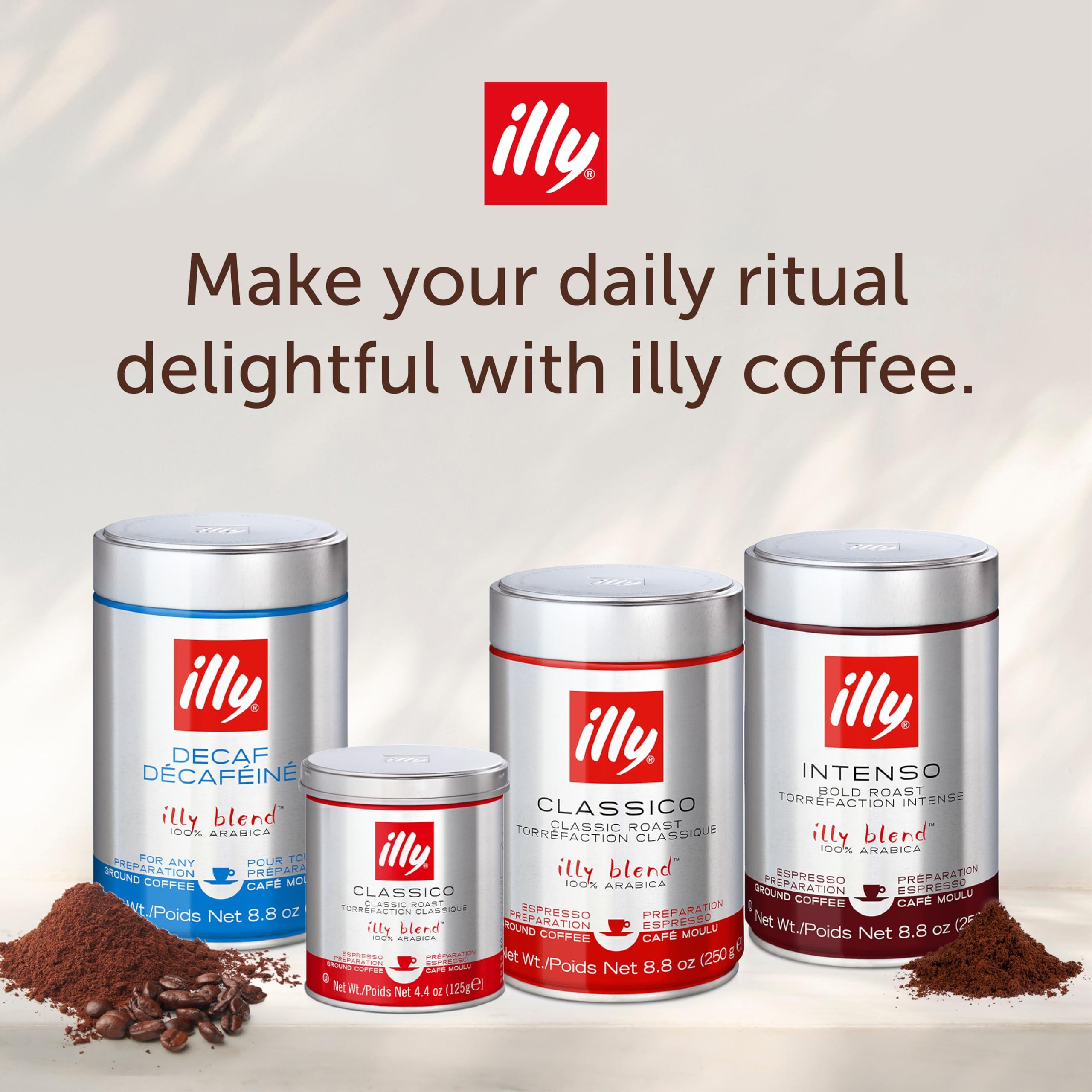 Illy illy Classico Espresso Ground Coffee - Medium Roast - Classic Roast with Notes of Chocolate & Caramel - 100% Arabica Coffee - 8.8 Oz Can (Pack of 12)