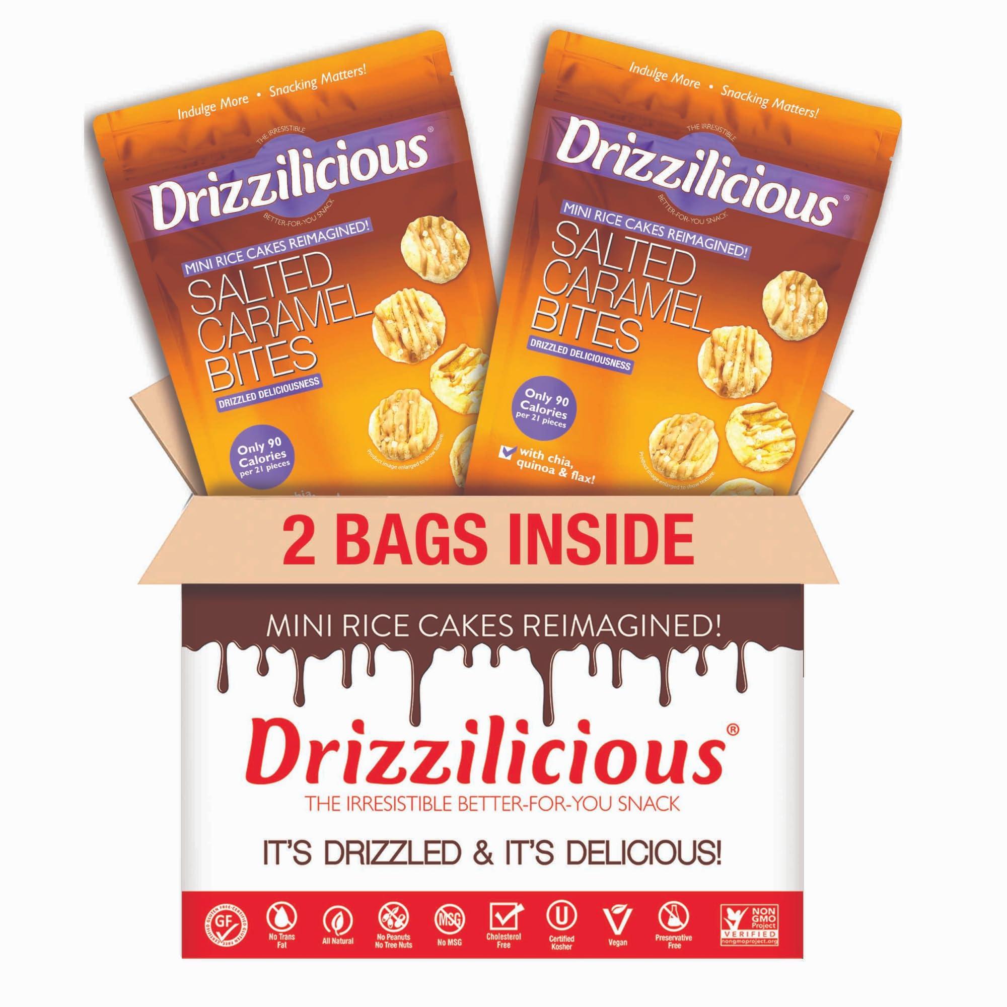 Drizzilicious Drizzilicious Mini Rice Cakes Salted Caramel - Rice Crisps, Healthy Snack for Adults & Kids, Flavored Rice Cakes, Vegan, Gluten Free, Allergen Free, 90 Calories Per Serving - 4 oz (Pack of 2)