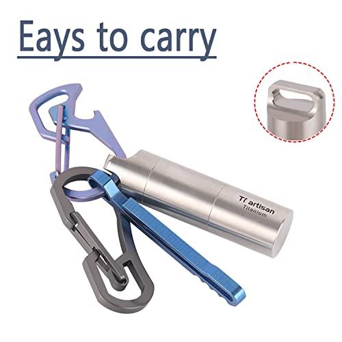 DXDUS Keychain Pill Holder Titanium Waterproof, Portable Pill Container Outdoor EDC Pill Case, Metal Travel Pill Box Medicine Storage, Discreet Pill Carrier with 2 Compartment, BPA Free