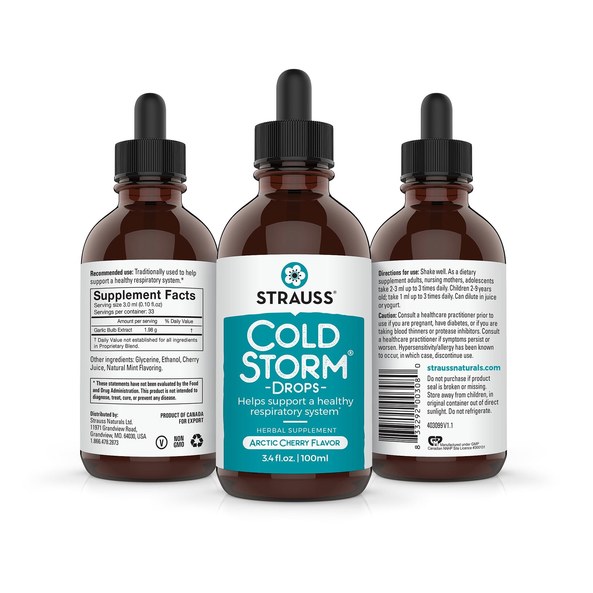 Strauss Heartdrops Strauss Naturals Coldstorm Drops – Immune & Respiratory Systems Support Supplements with Arctic Cherry Flavor, Natural Formula, Gluten-Free, Soy-Free, and Non-GMO, 3.4 fl oz
