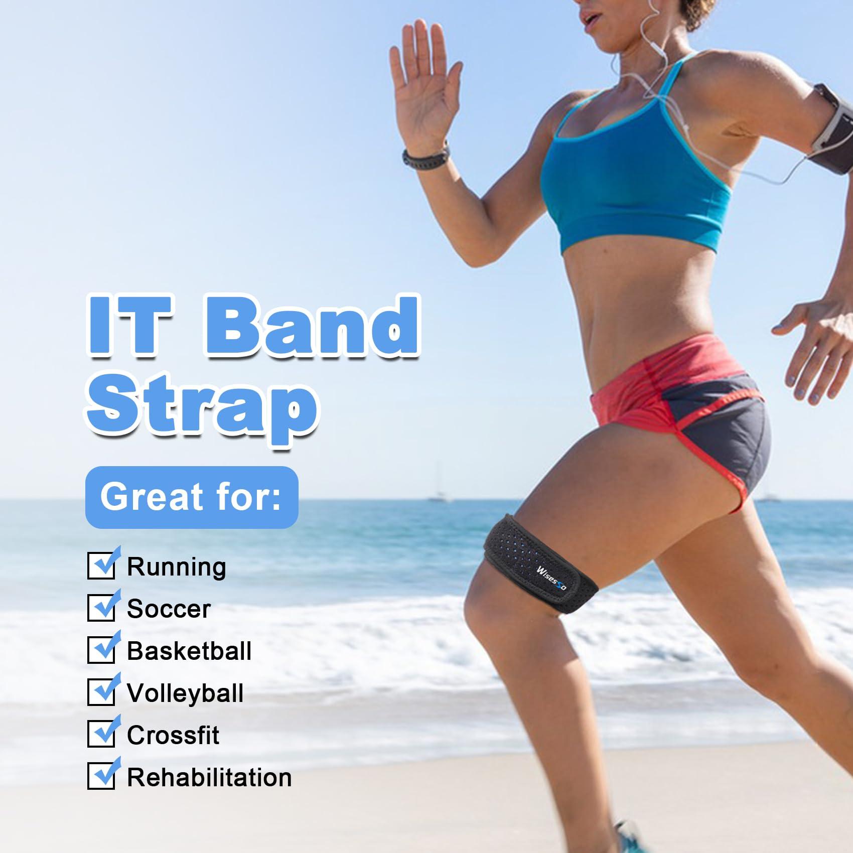 Wisesso Wisesso IT Band Strap, Adjustable Iliotibial Band Syndrome Brace, Athletic Stabilizer for Men, Women, Knee Support Strap for Running, Cycling, Hiking, Exercising, etc, 2 Pack