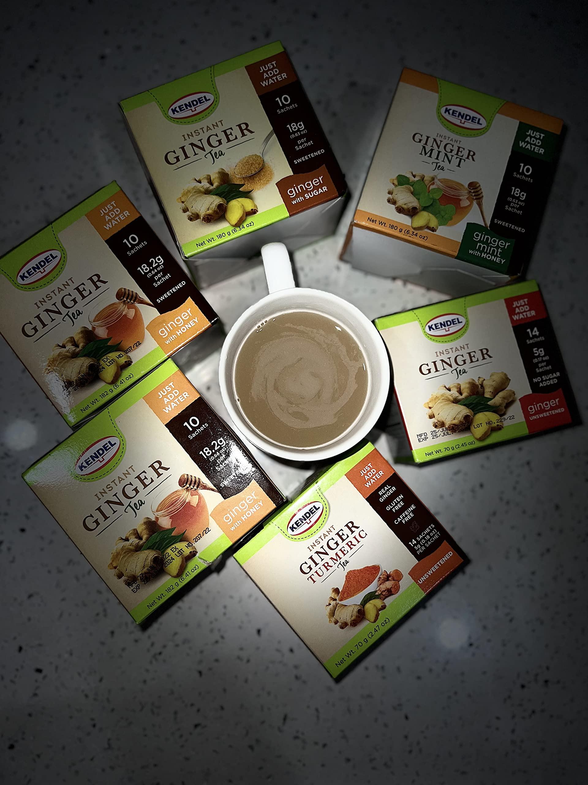 Kendel Kendel Instant Ginger Honey Tea, Caffeine Free (10 Sachets). Soothing flavor, Non-GMO