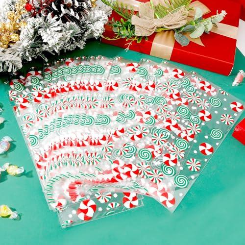 Luktastic Christmas Treat Bags, Christmas Cellophane Bags, 100Pcs Christmas Candy Bags, Cellophane Treat Bags with Twist Ties, Cellophane Gift Bags Cookie Bags Goodie Bags for Xmas Holiday Party Favors Supplies