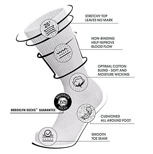 Brooklyn Socks 3 Pairs of Cotton Diabetic Neuropathy Crew Socks (9-11, Fits Men's Shoe Size 7-9.5, White)