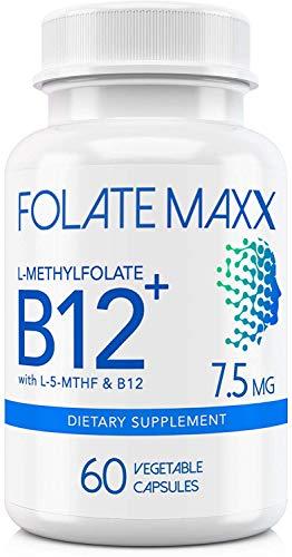 FOLATE MAXX FOLATE MAXX FolateMaxx L-Methylfolate + B12 Methylcobalamin Blend 7.5mg - 60 Capsules - Active Folic Acid & Methylated B12-5-MTHF & B12 Supplement for Men & Women - Non GMO, Gluten Free, No Fillers
