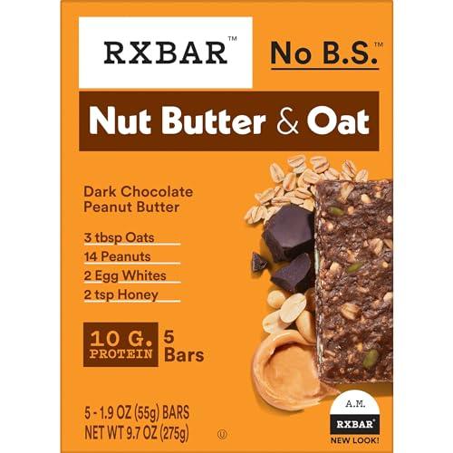 RXBAR RXBAR Nut Butter and Oat Protein Bars, Protein Snacks, Snack Bars, Dark Chocolate Peanut Butter, 9.7oz Box (5 Bars)