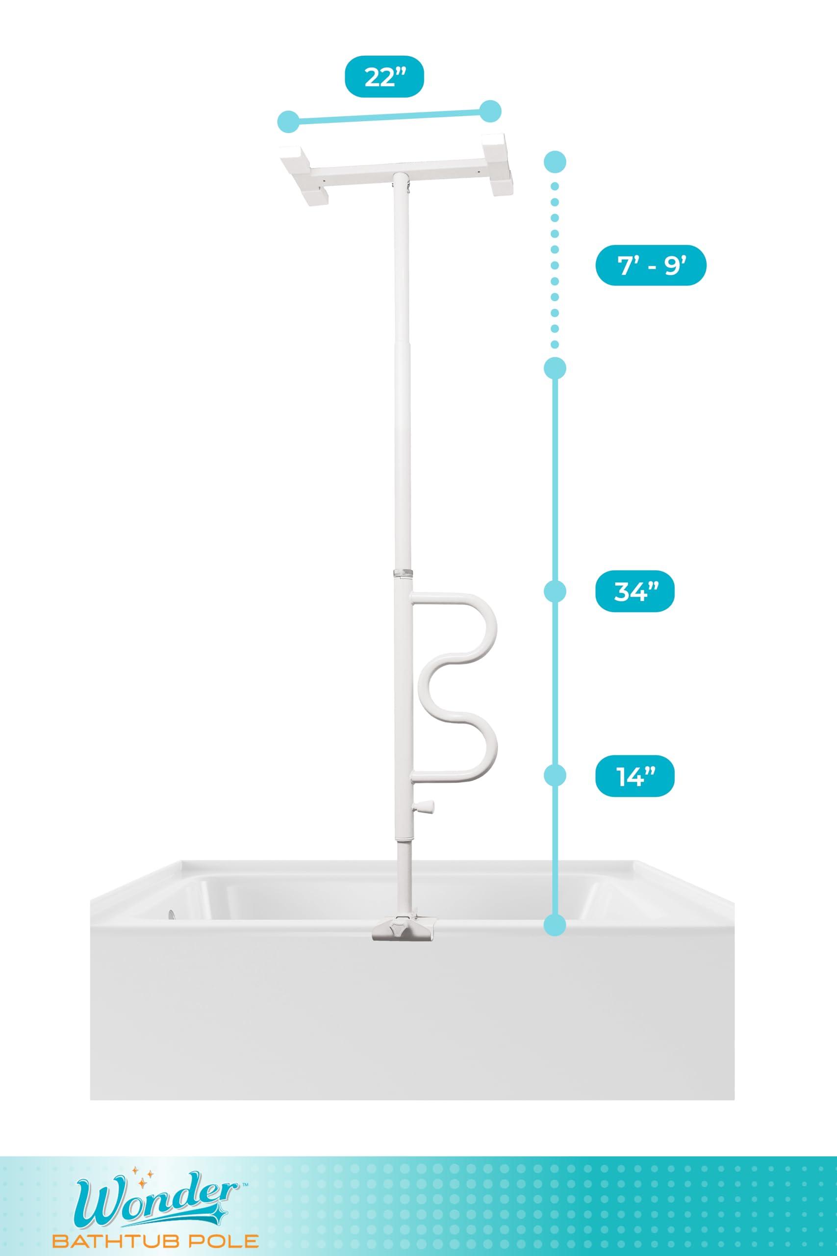 Stander Stander Wonder Bathtub Pole, Security Pole and Curve Grab Bar, Adjustable Shower Handle for Bathtubs, Clamp on Bathroom Safety Rail for Seniors, Elderly Adults, No Drill Installation, White