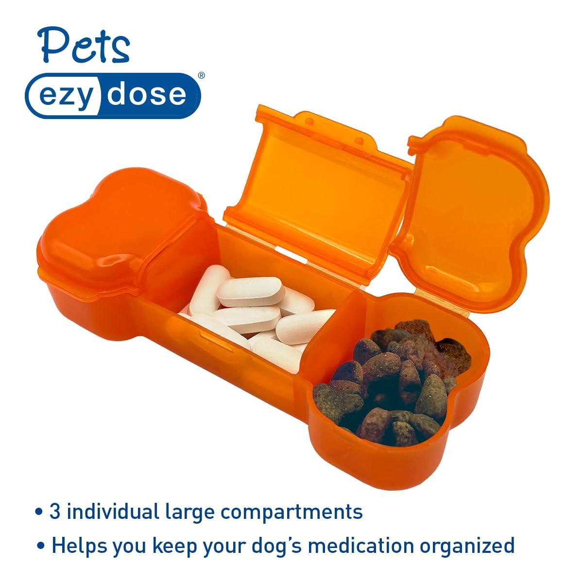 EZY DOSE EZY DOSE Dog Bone Pill Case, Medicine Planner, Vitamin Organizer Box, Weekly Dispenser for Daily Doses, 3 Individually Large Compartments, Convenient for Treat Storage, Pet Friendly, Orange, BPA Free