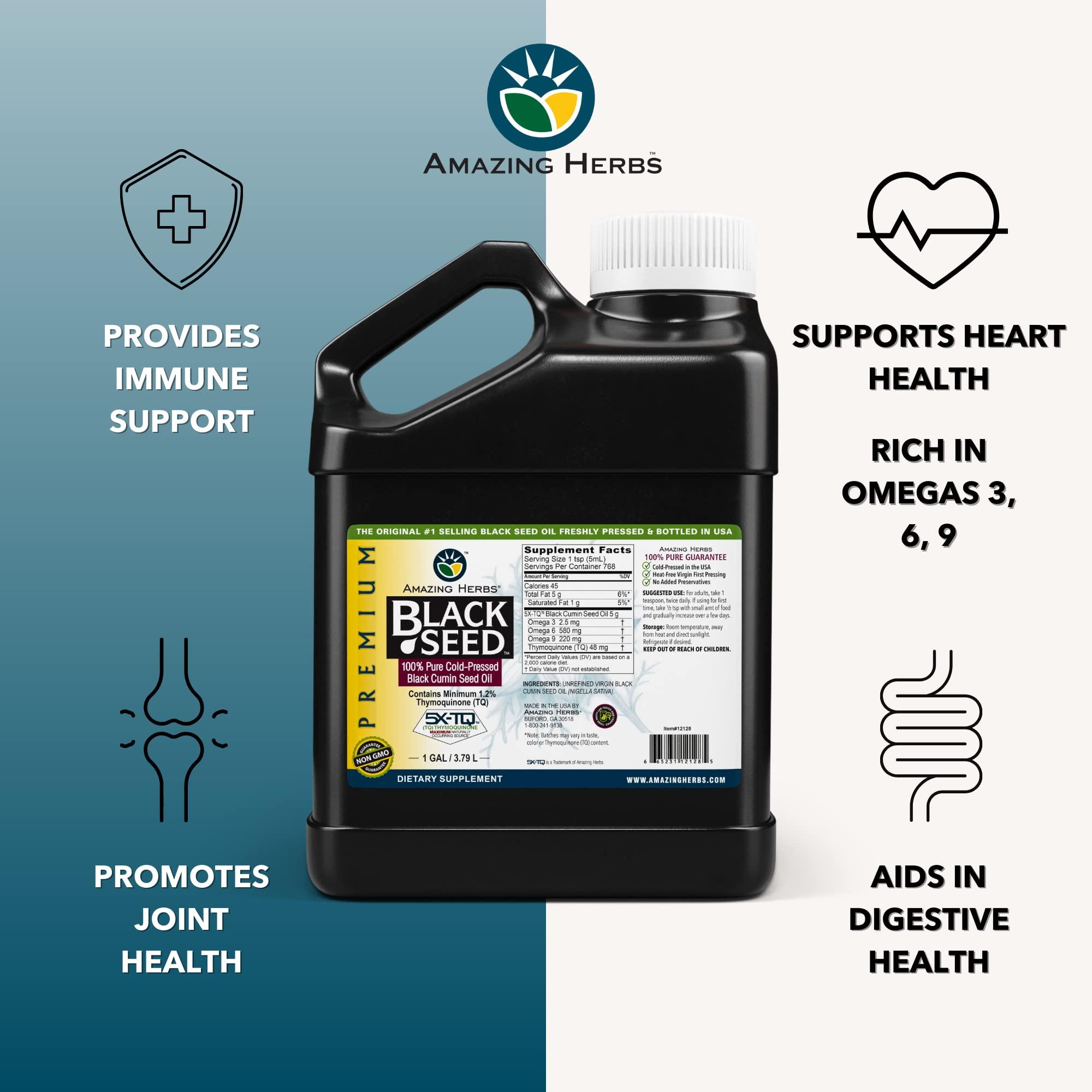 Amazing Herbs Amazing Herbs Premium Black Seed Oil - Gluten Free, Non GMO, Cold Pressed Nigella Sativa Aids in Digestive Health, Immune Support, Brain Function - 128 Fl Oz