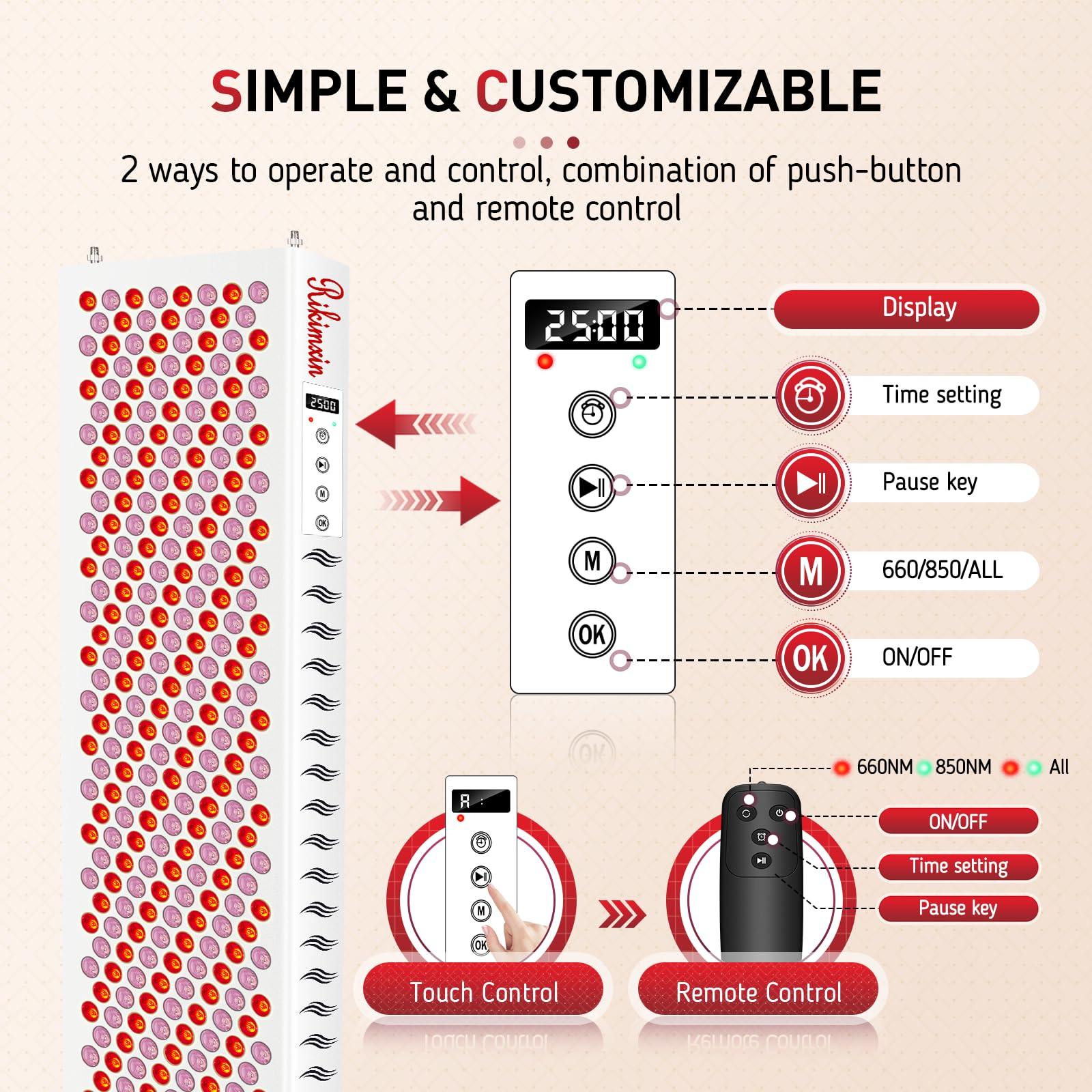 Rikimxin 300 LEDs Red Light Therapy Devices, Red 660nm and 850nm Near Infrared Light Therapy with Base Wheels, High Power Red Light Panel for Body Face Pain Relief, Recovery, Improve Sleep, Skin Health