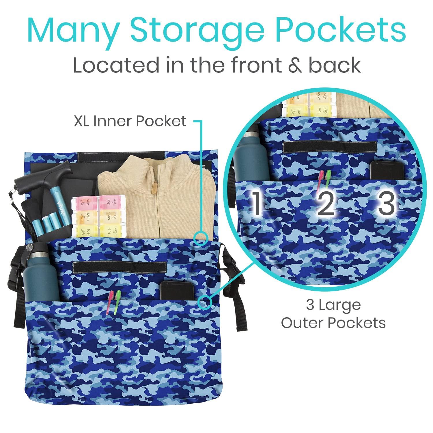 Vive Vive XL Wheelchair Bag - Waterproof, Scratch-Resistant, Double-Stitched, Machine Washable Accessory for Adults, Seniors, 15 Colors - Storage Walker Backpack to Hang on Back of Wheel Chair