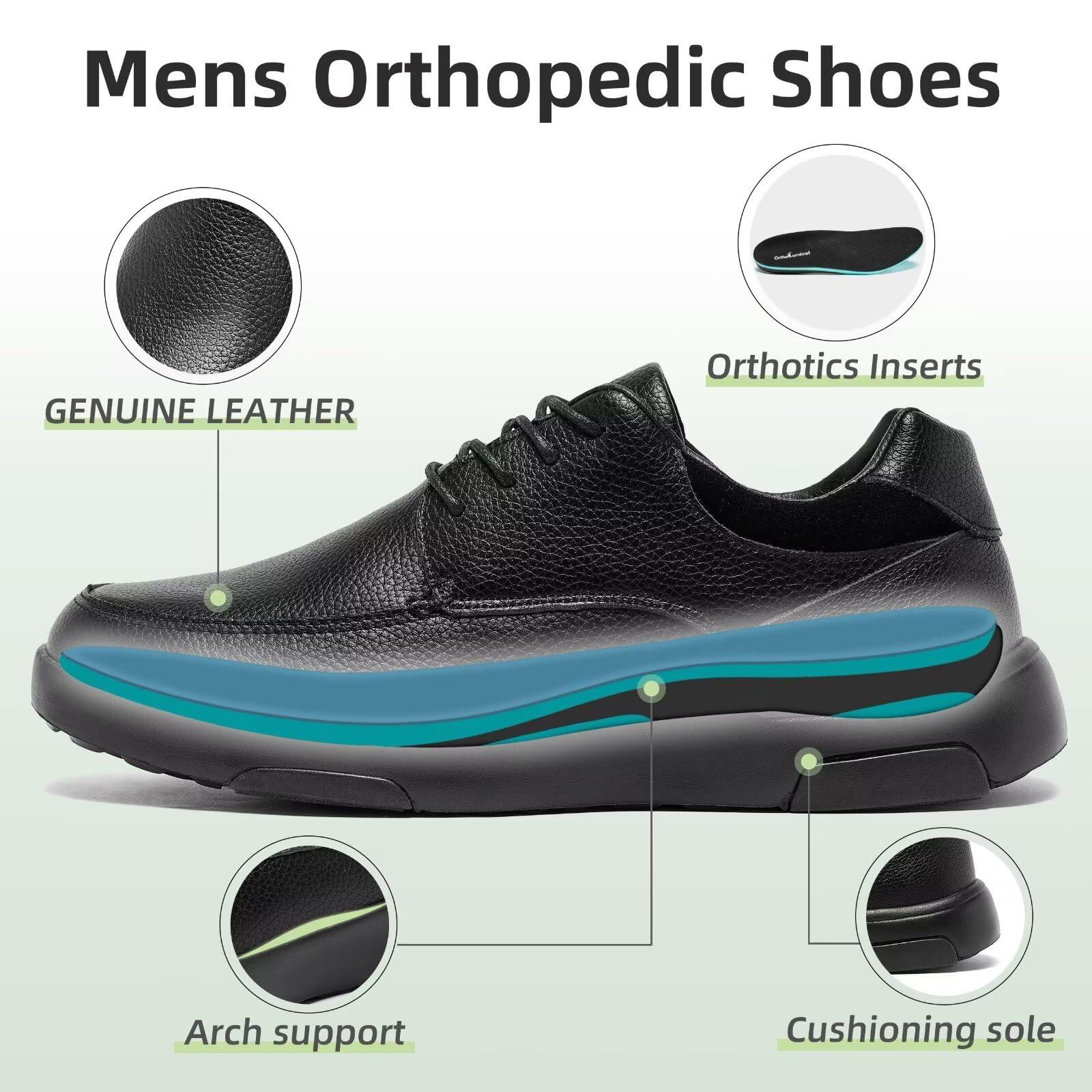 OrthoComfoot Men\'s Orthopedic Dress Oxfords for High Arch: Casual Supportive Cushion Shoes for Plantar Fasciitis, Ultralight Leather Shoeswith Arch Support for Indoor Outdoor Black Size 12