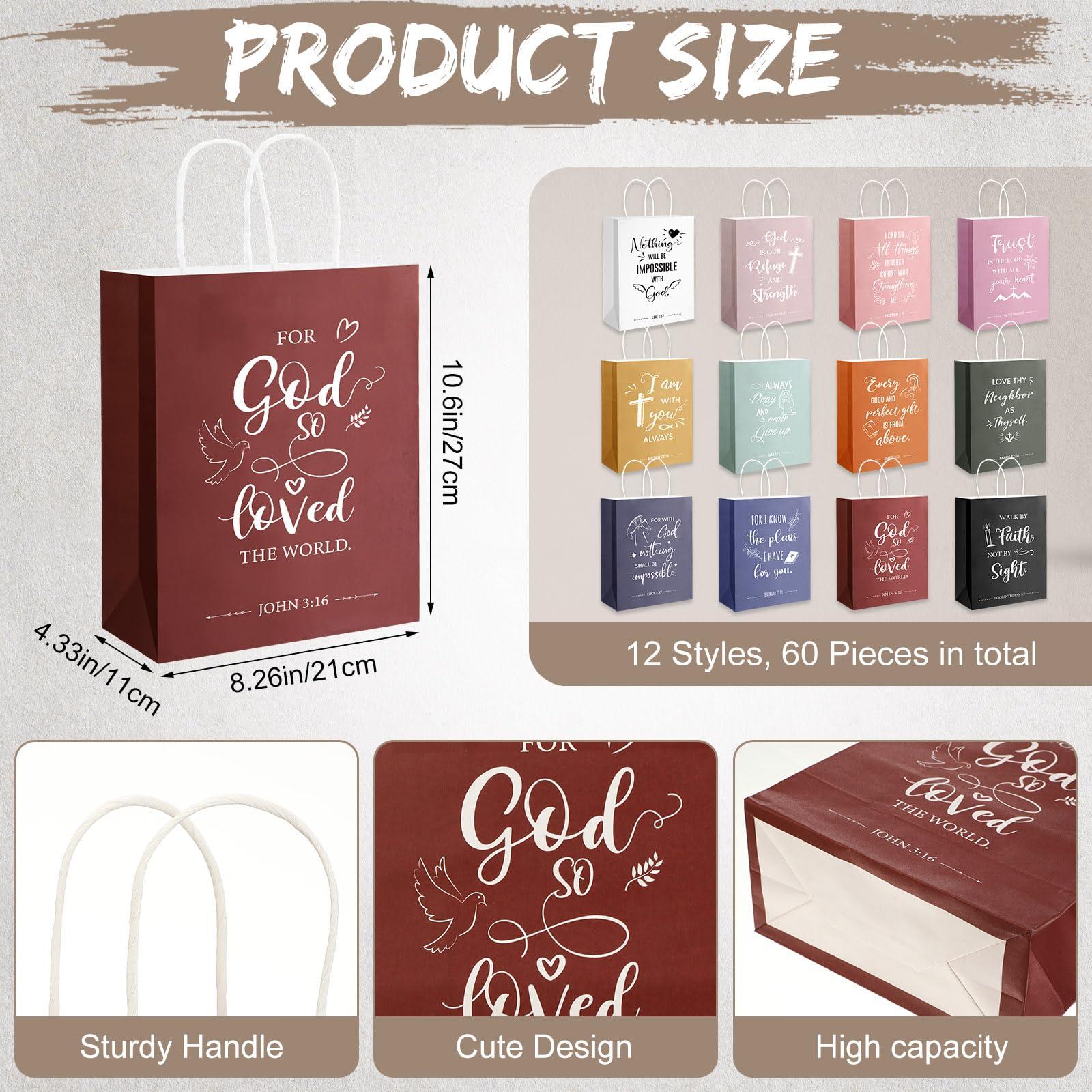 Mooliwe Mooliwe 60 Pcs Church Welcome Christian Gift Bags for Women Baptism Religious Gift Bulk Inspirational Bible Verse Treat Bags with Handles for Birthday Wedding Party Favors