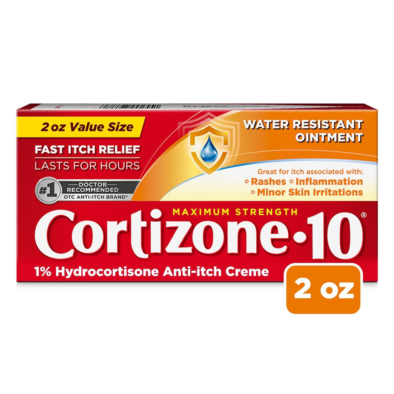 Cortizone 10 Cortizone-10 Maximum Strength Water Resistant Anti-Itch Ointment, 1% Hydrocortisone Ointment, 2 oz. & Maximum Strength Fast Itch Relief with Massaging Rollerball, 1% Hydrocortisone Liquid, 1.5 oz.