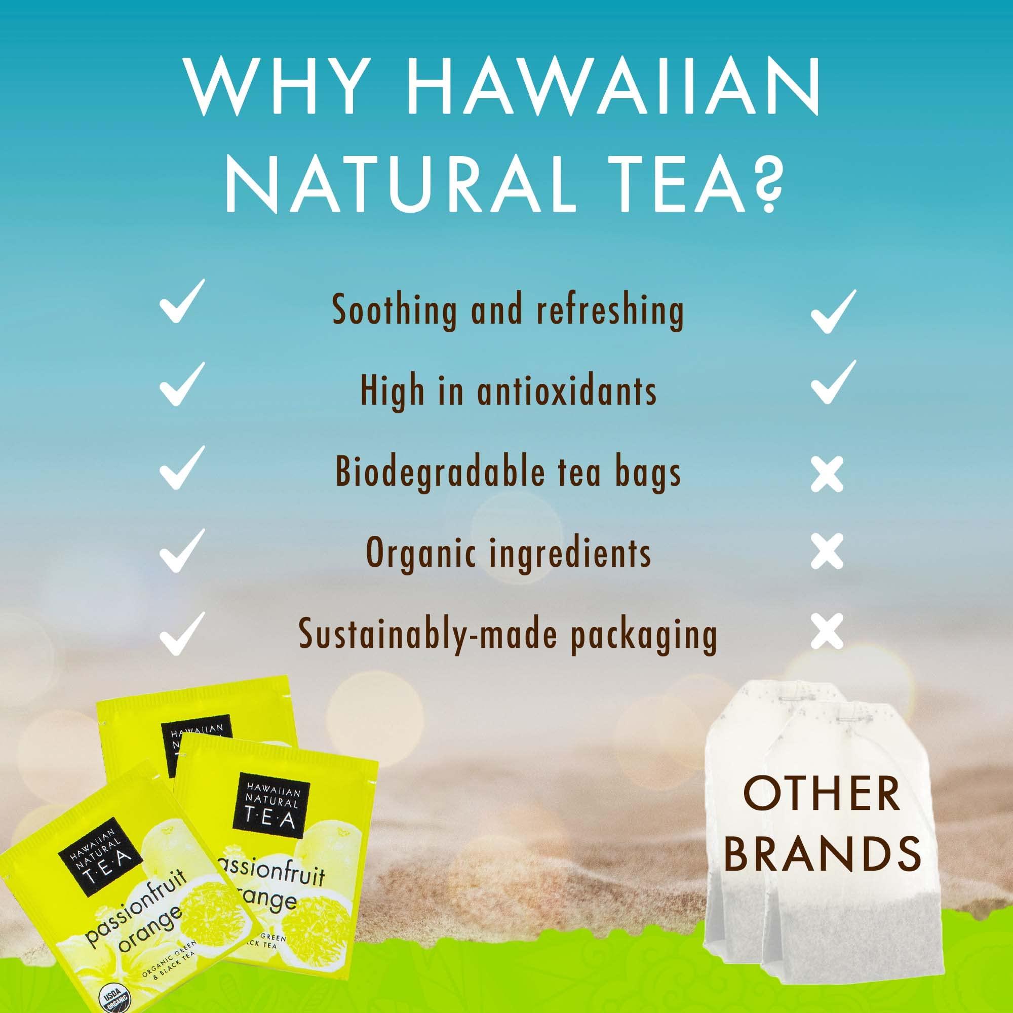 HAWAIIAN NATURAL TEA Hawaiian Natural Tea Passion Fruit Orange Flavored Organic Tea - Tropical Fruit Green Tea Blend with Black Tea - Perfect Daily Cup & Gift for Tea Lovers - 60 Tea Bags