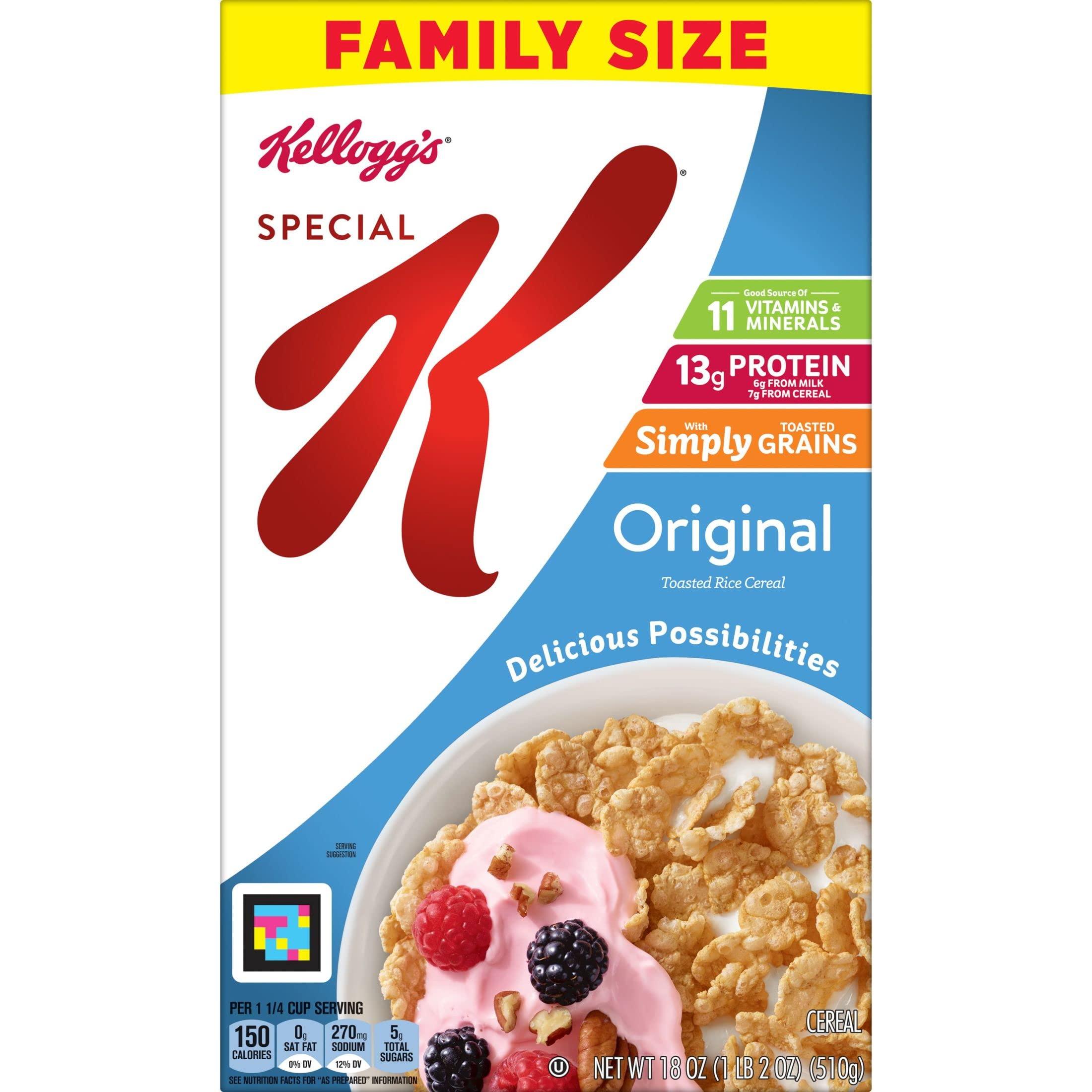 Special K Kellogg\'s Special K, Breakfast Cereal, Original, Made with Folic Acid, B Vitamins, and Iron, Value Size, 18oz Box(Pack of 6)