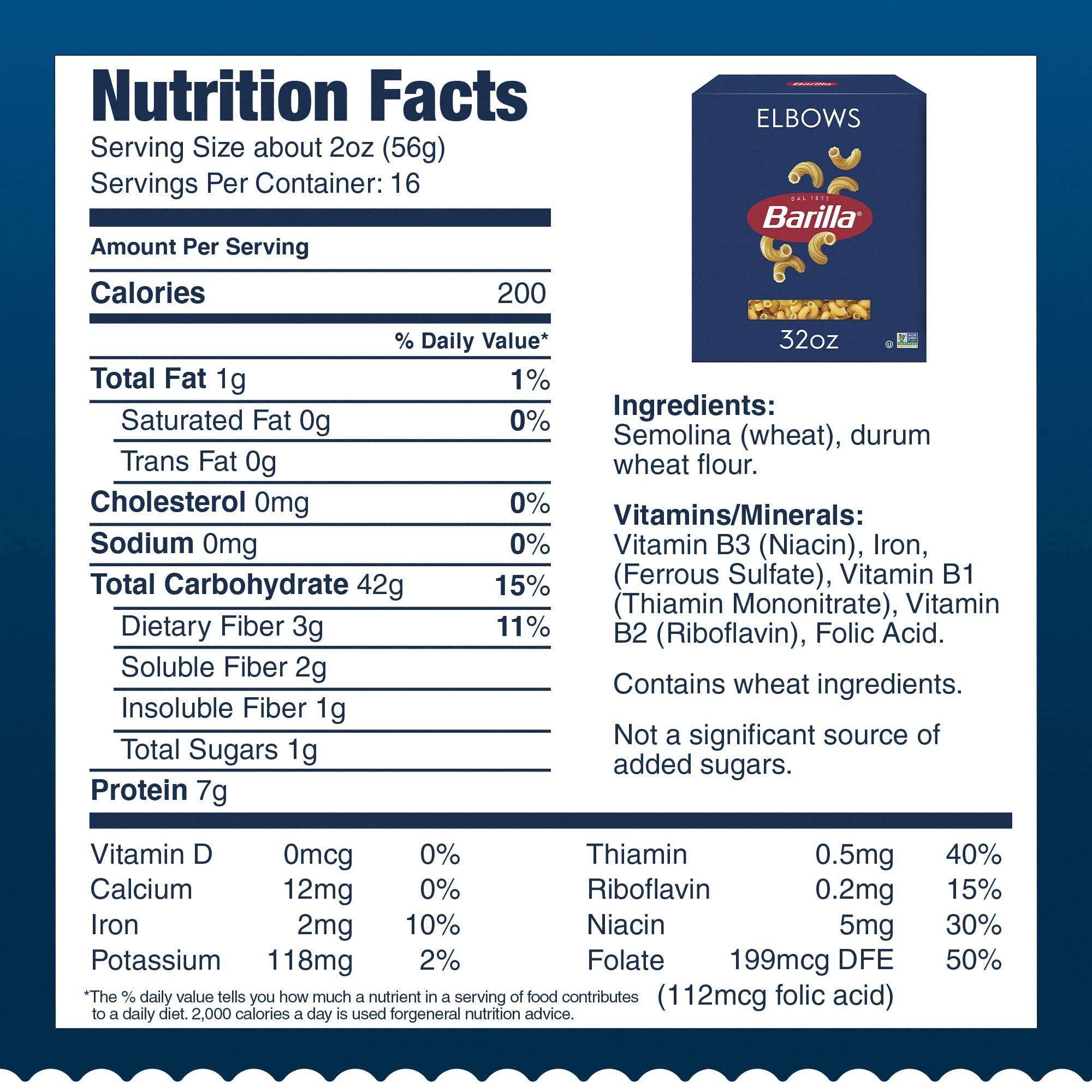 Barilla Barilla Elbows Pasta, 32 oz. Box (Pack of 8) - Non-GMO Pasta Made with Durum Wheat Semolina - Kosher Certified Pasta