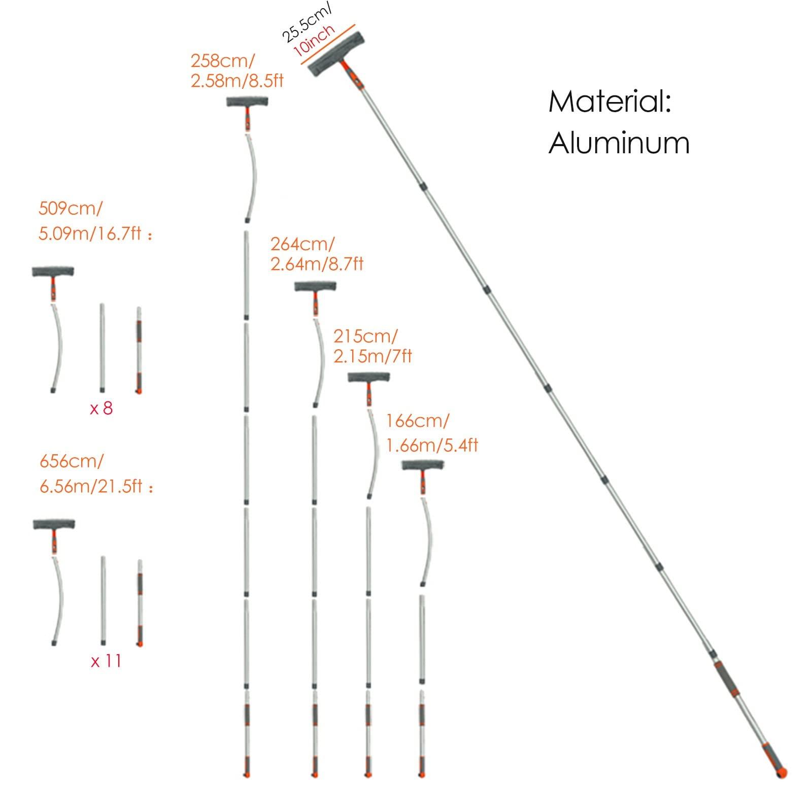 YXXSDP Home Bendable Window Cleaning Pole, Aluminum Safey Window Squeegee with Scrubber Combo, Window Cleaner for Porch Apartment Bathrooms (Size : Length 656cm/6.56m/21.5ft)