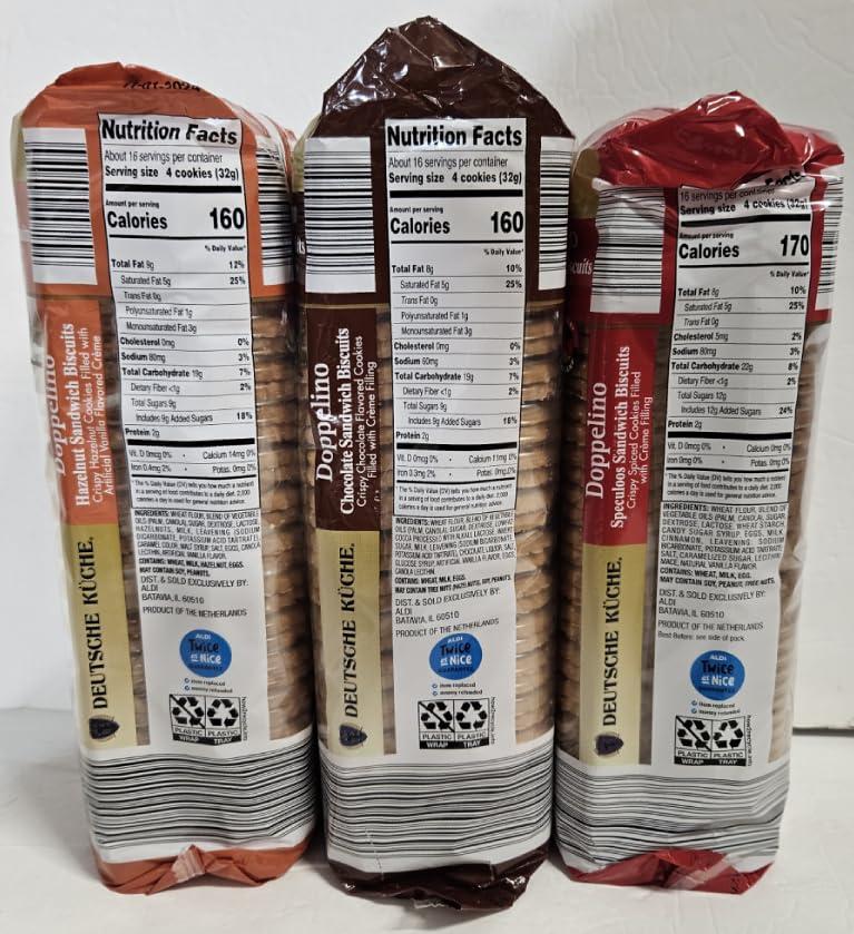Deutsche Kuche Deutsche Kuche Doppelino Lemon Flavored Sandwich Biscuits, Chocolate Sandwich Biscuits and Hazelnut Sandwich Biscuits 17.6oz 500g (3 Bags)
