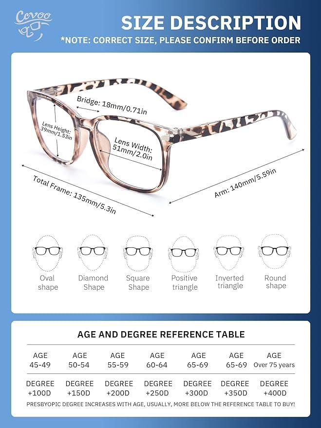 CCVOO CCVOO Reading Glasses for Women/Men, Eyeglasses, Blue Light Readers for Women/Men, Computer Eye Glasses, Cheaters