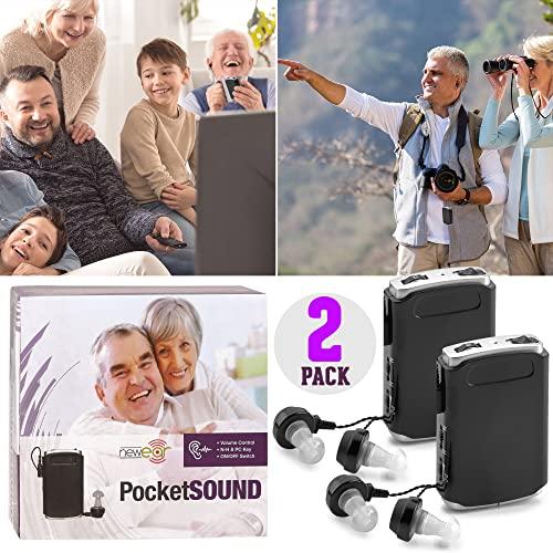 MEDca Rechargeable Personal Sound Amplifier - Pack of 2, Lightweight Compact Pocket Sounds Voice Enhancer Audio Hearing Device w/Background Noise Reduction Digital Hearing for Adults and Seniors