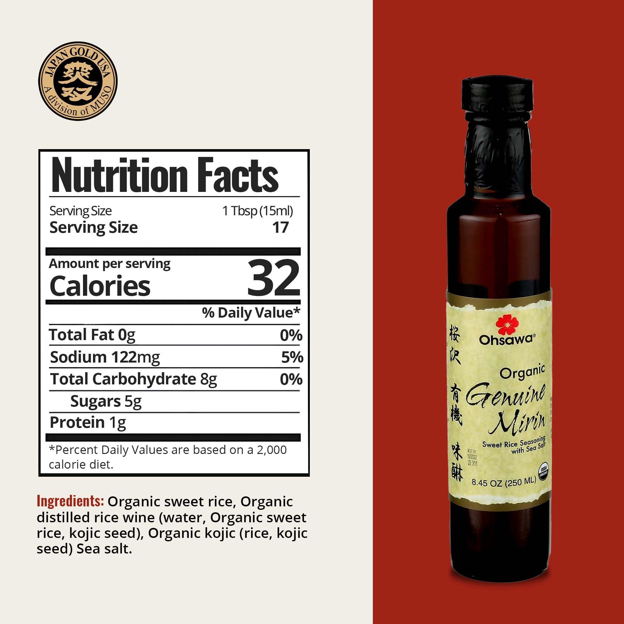 OHSAWA® Ohsawa - Genuine Mirin, Authentic Japanese Sweet Cooking Wine, Vegan, Non-GMO, USDA Certified, Ideal for Sauces, Marinades - 8.45 oz