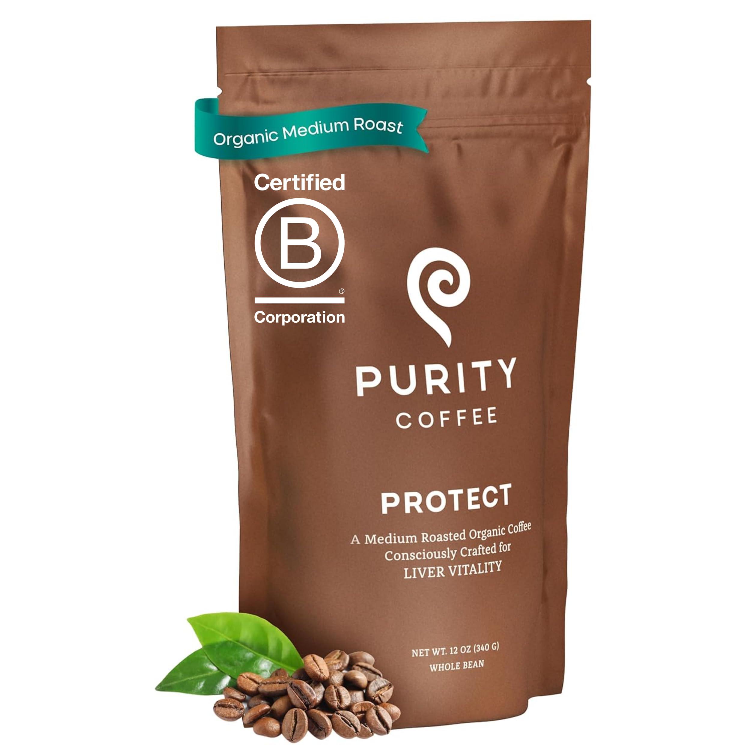 PURITY COFFEE Purity Coffee PROTECT Highest Antioxidant Light-Medium Roast - USDA Certified Organic Specialty Grade Arabica Whole Bean Coffee - Third Party Tested for Mold, Mycotoxins, Pesticides - 12 oz Bag