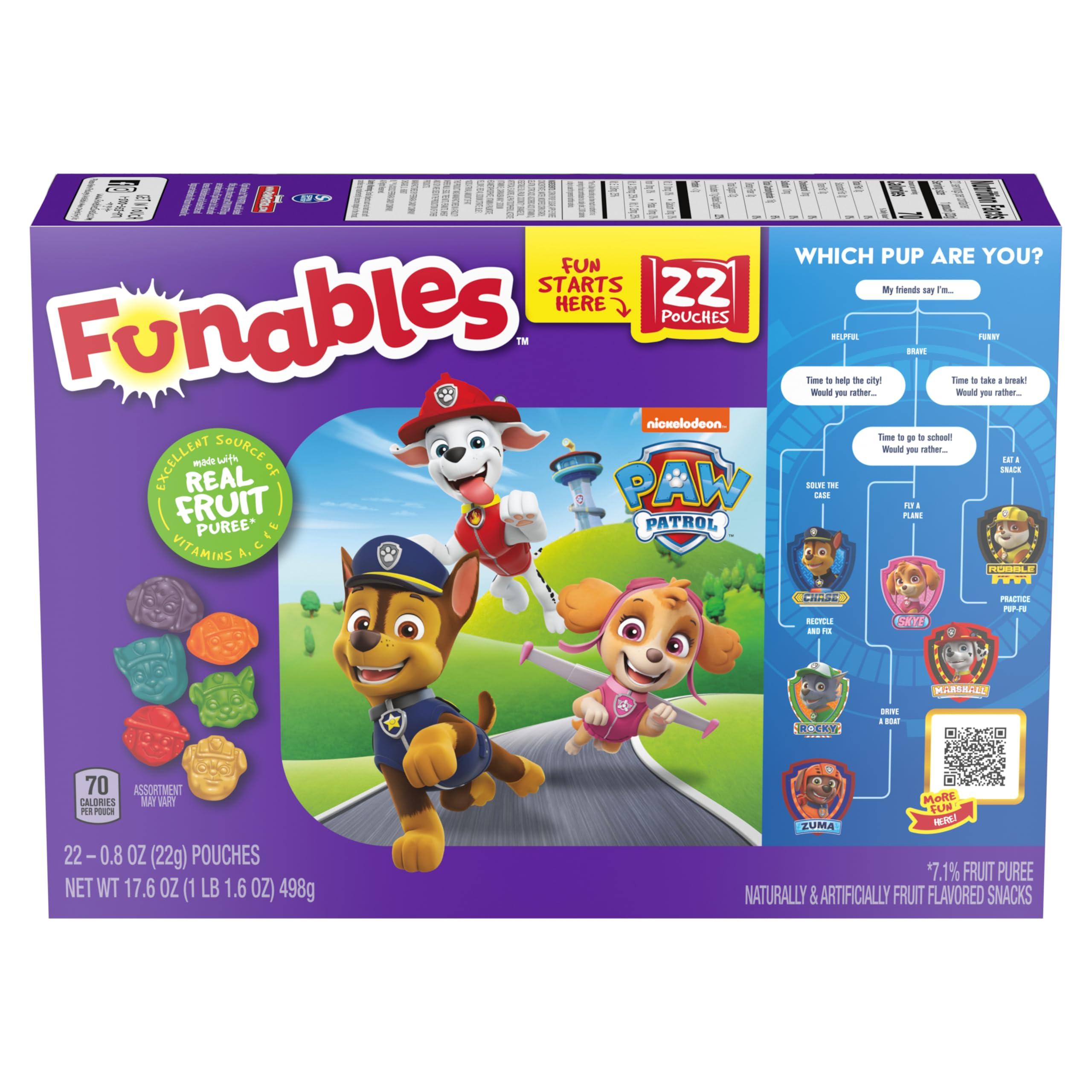 Funables Funables Fruity Snacks, PAW Patrol, Assorted Fruit, Flavored Snacks, 0.8 oz 22 ct