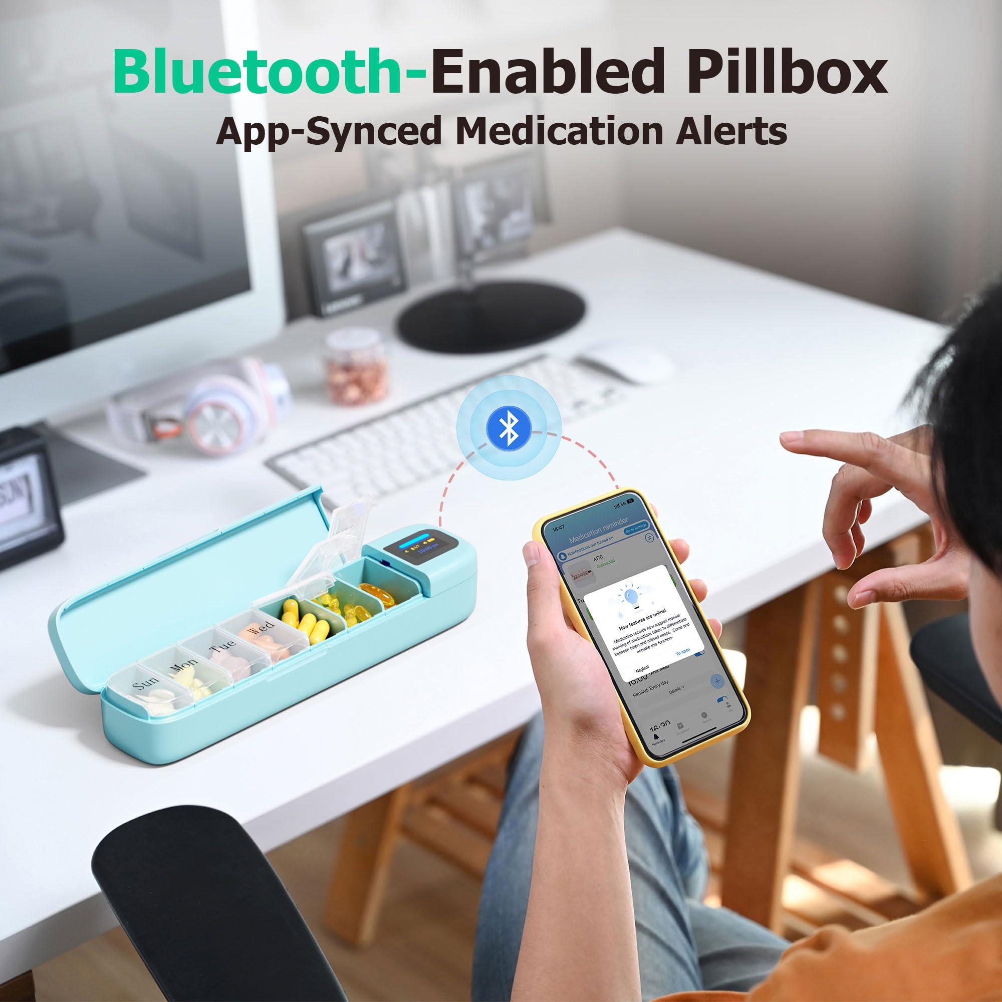 Daviky Daviky Smart Pill Organizer with Alarm, Bluetooth Daily Once a Day Pill Box 7 Day with APP, Weekly Travel Pill Case, Portable Pill Reminder for Medicines, Supplements and Vitamins(Green)