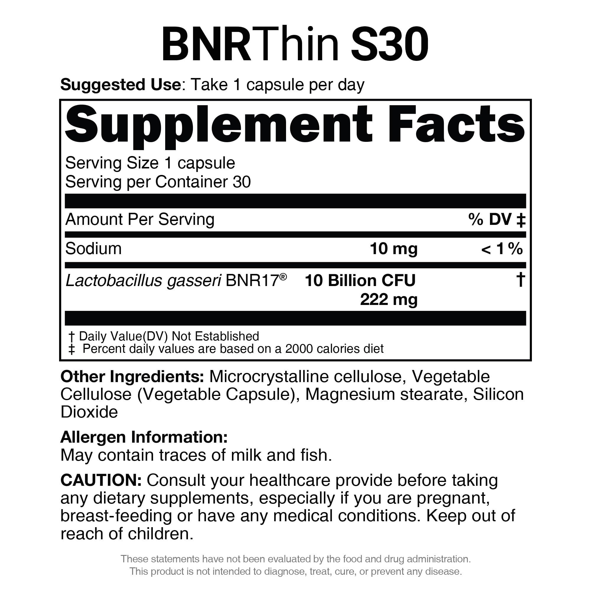 AceBiome AceBiome BNRThin S30, Lactobacillus Gasseri BNR17, 10 Billion CFU Guaranteed, 30Capsules