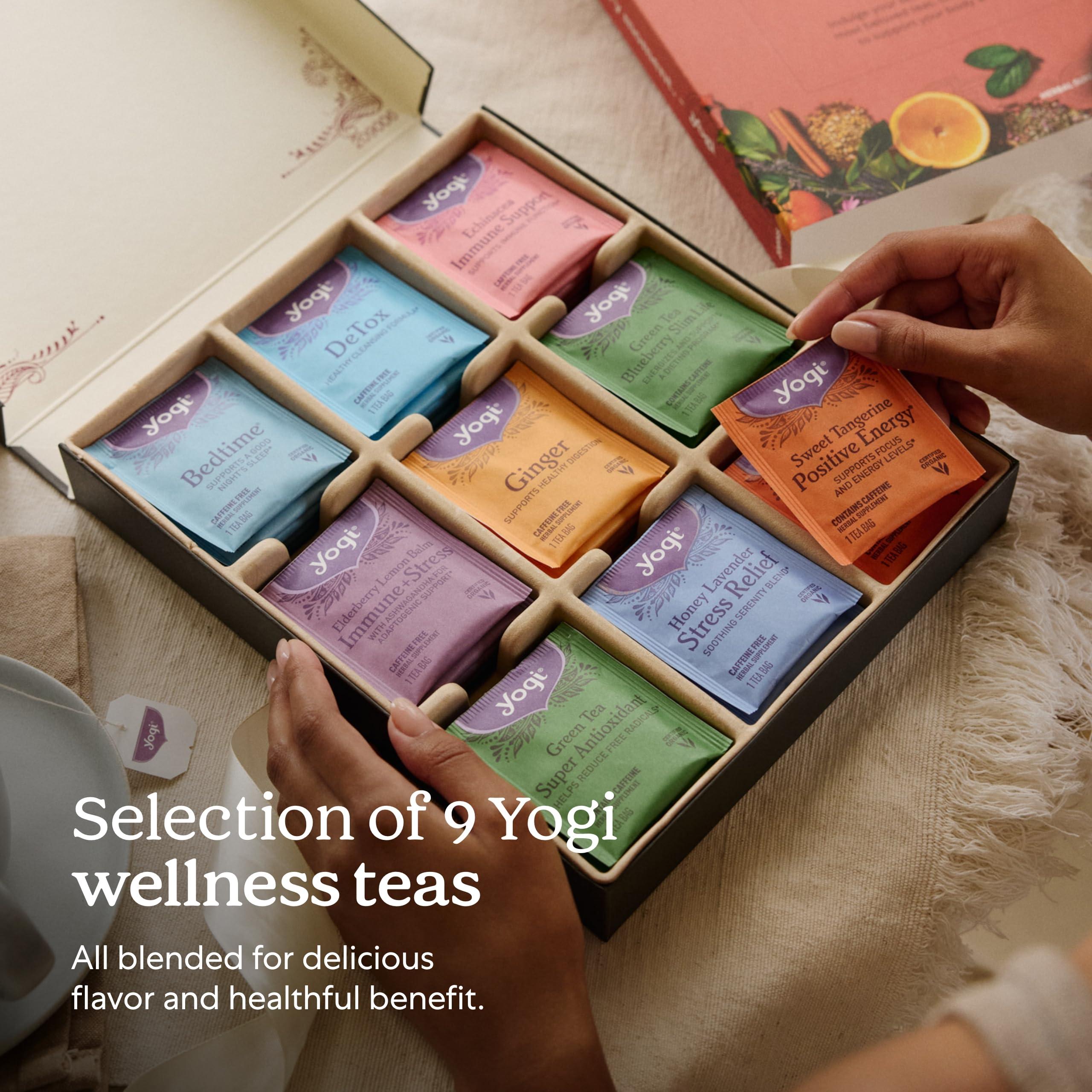 Yogi Yogi Organic Tea Sampler Gift Box - Assorted Delicious Wellness Teas - 9 Favorite Herbal, Green & Black Teas - Tea Gift Set & Variety Pack (45 Tea Bags)