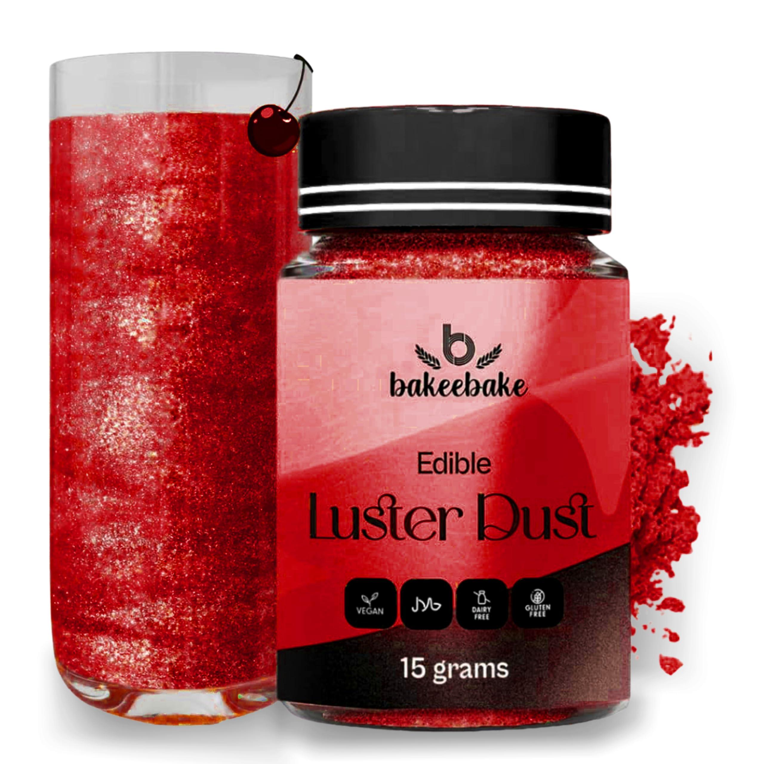 Bakeebake Bakeebake Luster Dust Edible 15g - Edible Glitter for Drinks & Desserts - Gluten Free Edible Red Dust for Cake Decorating Tasteless Vegan Drink Glitter for Cocktails and Parties (Red)