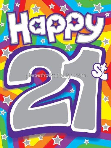Quantumchaos Media 1/4 Sheet ~ Rainbow Background Happy 21st Birthday ~ Edible Cake/Cupcake Topper!!!