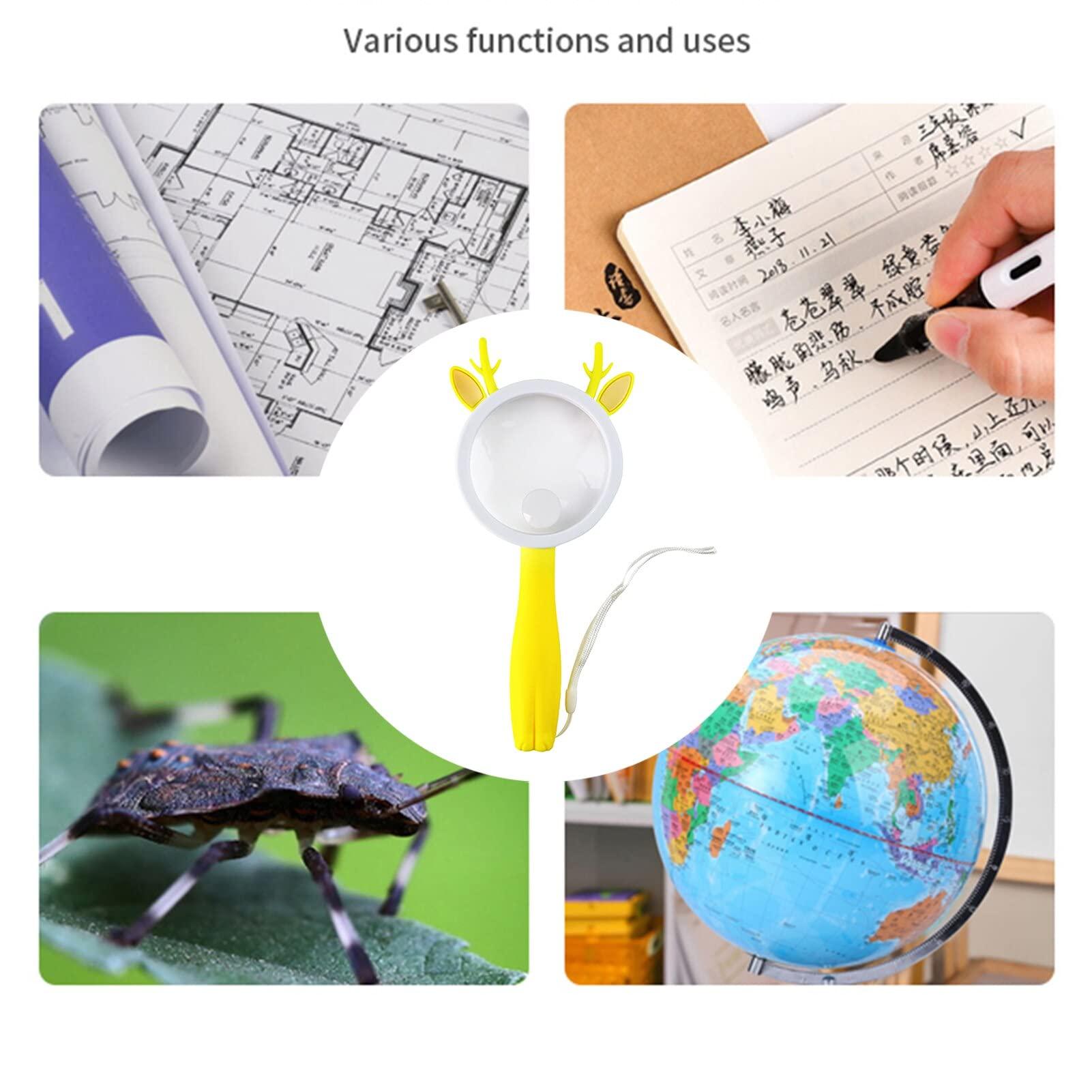 Generic Magnifying Glass for Kids Students Hand-held Reading Magnifier Kids Magnify Glass Toy Cute Cartoon Style Great for Reading (Color : Gold)